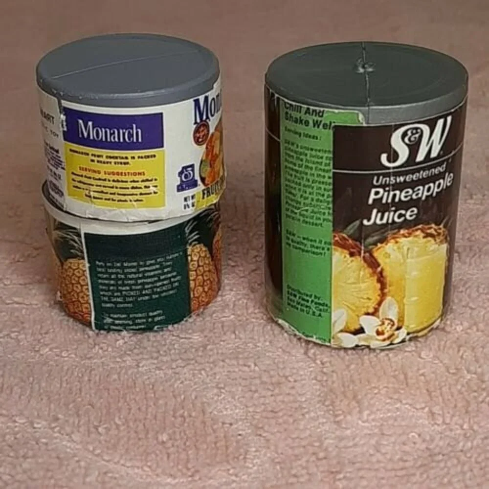 3 Vtg  Canned Goods 1980s Arco Miss Merry Supermarket Grocery Store Play Food